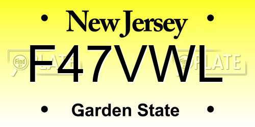 F47VWL New Jersey License Plate
