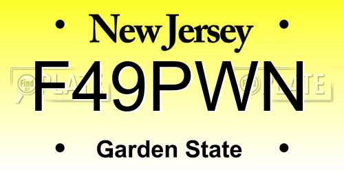 F49PWN New Jersey License Plate