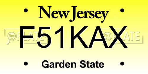 F51KAX New Jersey License Plate