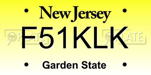 F51KLK New Jersey License Plate