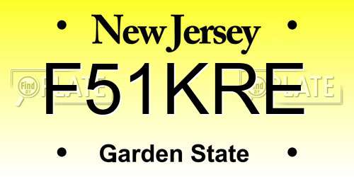 F51KRE New Jersey License Plate