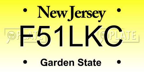 F51LKC New Jersey License Plate