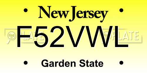 F52VWL New Jersey License Plate
