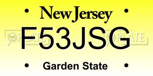 F53JSG New Jersey License Plate