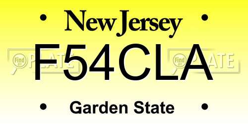 F54CLA New Jersey License Plate