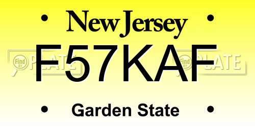 F57KAF New Jersey License Plate