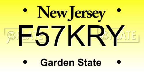 F57KRY New Jersey License Plate
