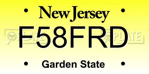 F58FRD New Jersey License Plate