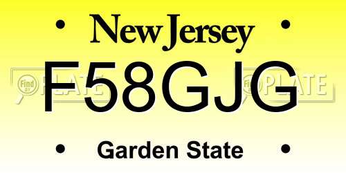 F58GJG New Jersey License Plate
