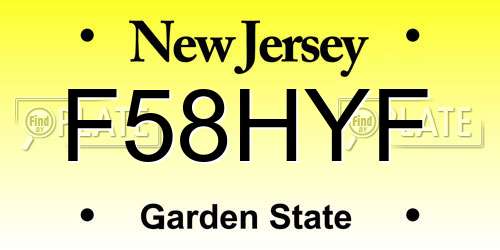 F58HYF New Jersey License Plate