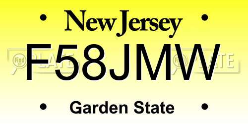 F58JMW New Jersey License Plate