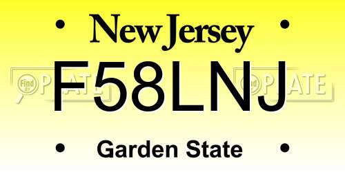 F58LNJ New Jersey License Plate
