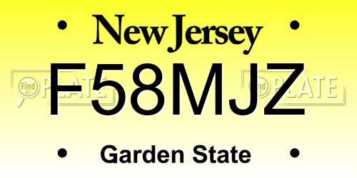 F58MJZ New Jersey License Plate