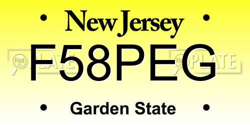 F58PEG New Jersey License Plate