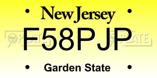 F58PJP New Jersey License Plate