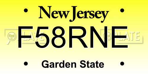 F58RNE New Jersey License Plate