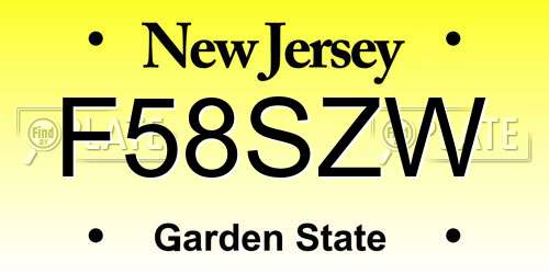 F58SZW New Jersey License Plate