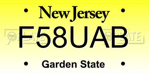 F58UAB New Jersey License Plate
