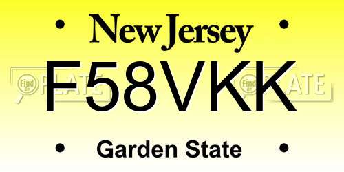 F58VKK New Jersey License Plate
