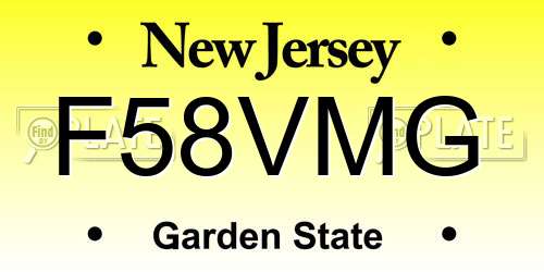 F58VMG New Jersey License Plate
