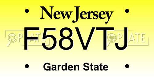 F58VTJ New Jersey License Plate