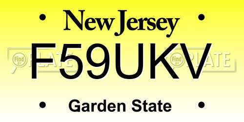 F59UKV New Jersey License Plate
