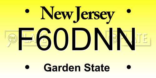 F60DNN New Jersey License Plate