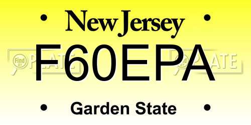 F60EPA New Jersey License Plate
