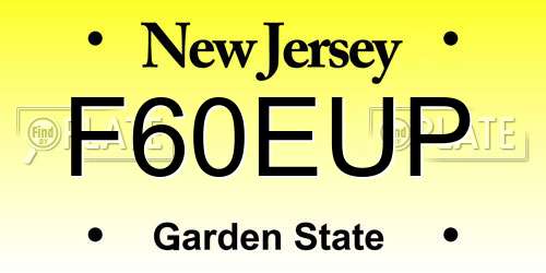 F60EUP New Jersey License Plate