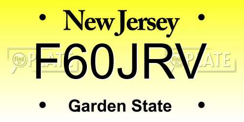 F60JRV New Jersey License Plate