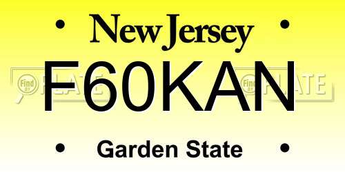 F60KAN New Jersey License Plate
