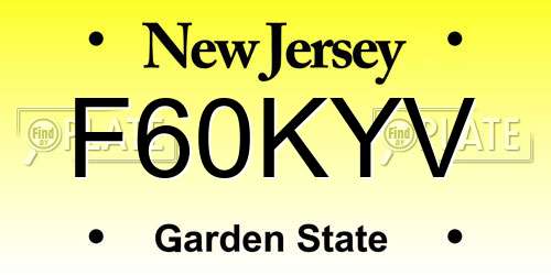 F60KYV New Jersey License Plate