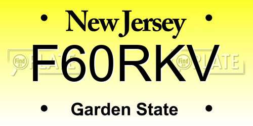 F60RKV New Jersey License Plate