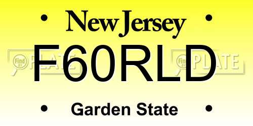 F60RLD New Jersey License Plate