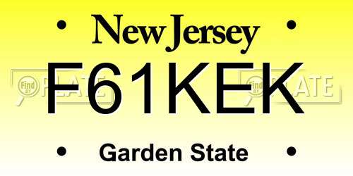F61KEK New Jersey License Plate