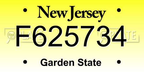F625734 New Jersey License Plate