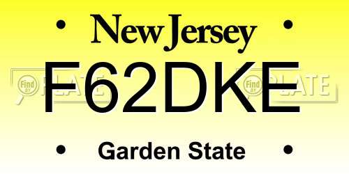 F62DKE New Jersey License Plate