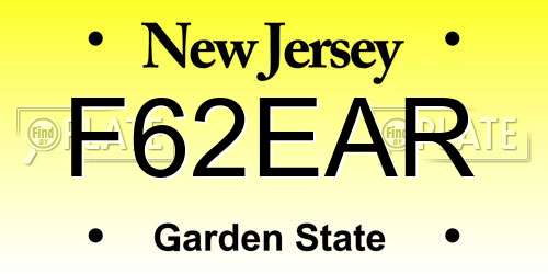 F62EAR New Jersey License Plate