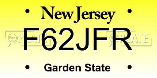F62JFR New Jersey License Plate
