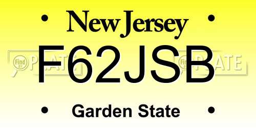 F62JSB New Jersey License Plate