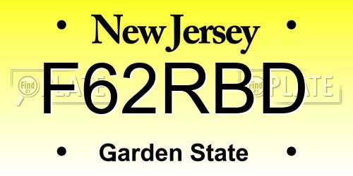 F62RBD New Jersey License Plate