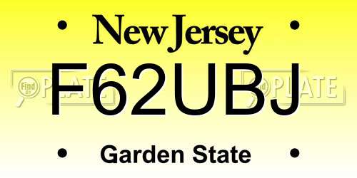 F62UBJ New Jersey License Plate