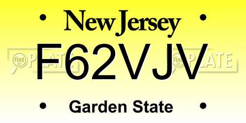 F62VJV New Jersey License Plate