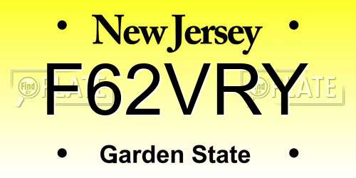 F62VRY New Jersey License Plate