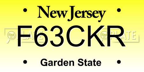 F63CKR New Jersey License Plate