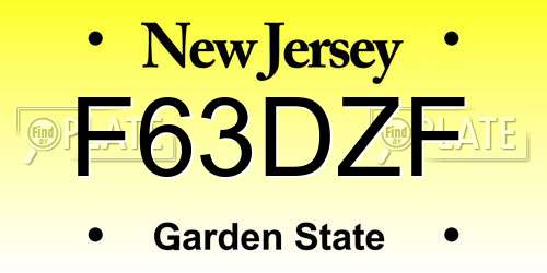 F63DZF New Jersey License Plate