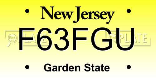 F63FGU New Jersey License Plate
