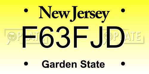 F63FJD New Jersey License Plate