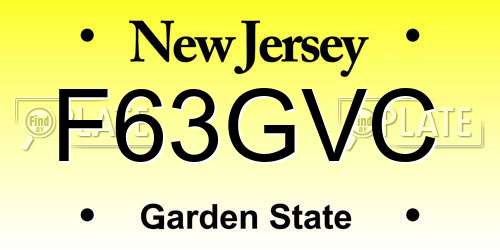 F63GVC New Jersey License Plate