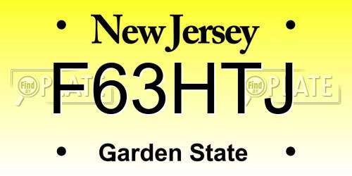 F63HTJ New Jersey License Plate